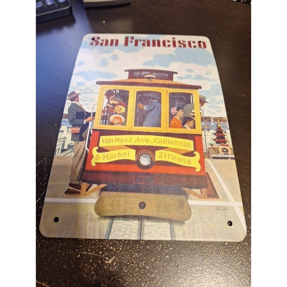 San Francisco Trolley Car Metal Tin Sign 8" x 12" Vintage Travel Wall Decor